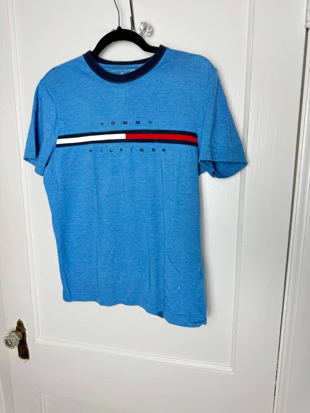Vintage Y2K Tommy Hilfiger Blue Logo Ringer Short Sleeve T-shirt Small 00s